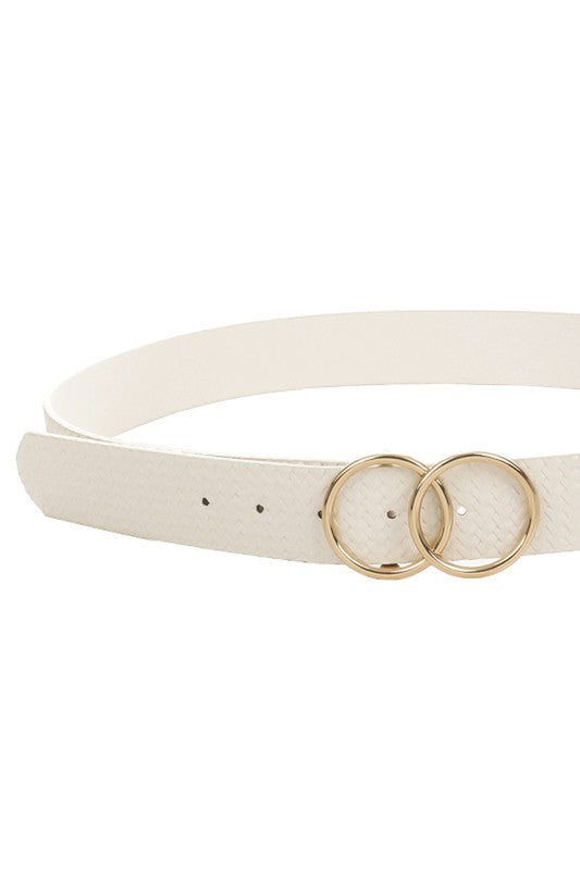 ARLEE DOUBLE BUCKLE VEGAN LEATHER BELT - WHITE - Brinisity