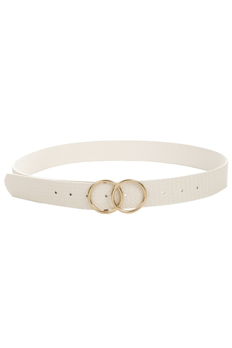 ARLEE DOUBLE BUCKLE VEGAN LEATHER BELT - WHITE - Brinisity