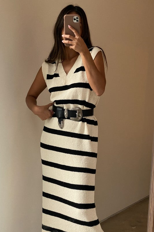 AS IF STRIPED KNIT DRESS