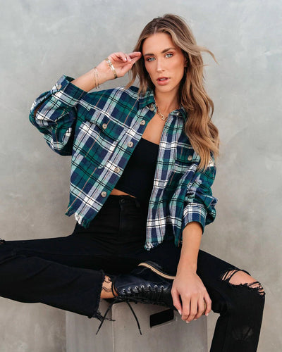 SPORADICALLY COOL PLAID FRAYED BUTTON DOWN TOP