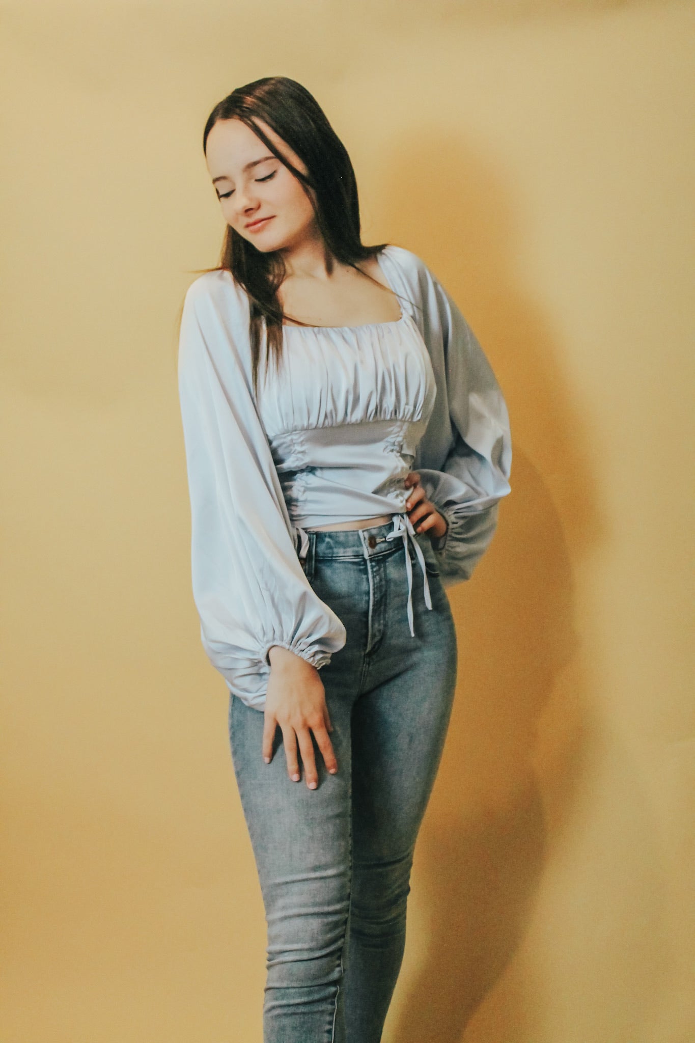 long sleeve ruched crop top